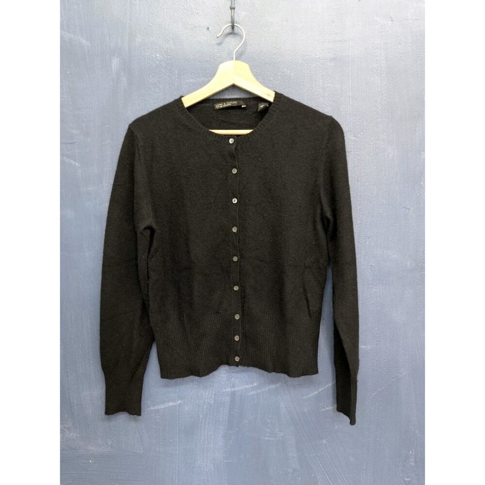 EUC Lord & Taylor 100% Two Ply Cashmere Button Up Cardigan Sweater M Black - Picture 2 of 10